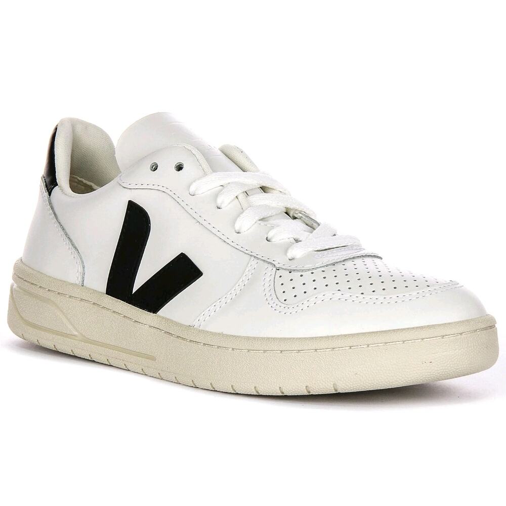 Veja V 10 Leather Lace Up Court Womens Sneakers White Black  US 4 Athleisure